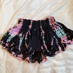 Surf Gypsy Black Tie-Dye Smocked Waist shorts with Pink & Mint